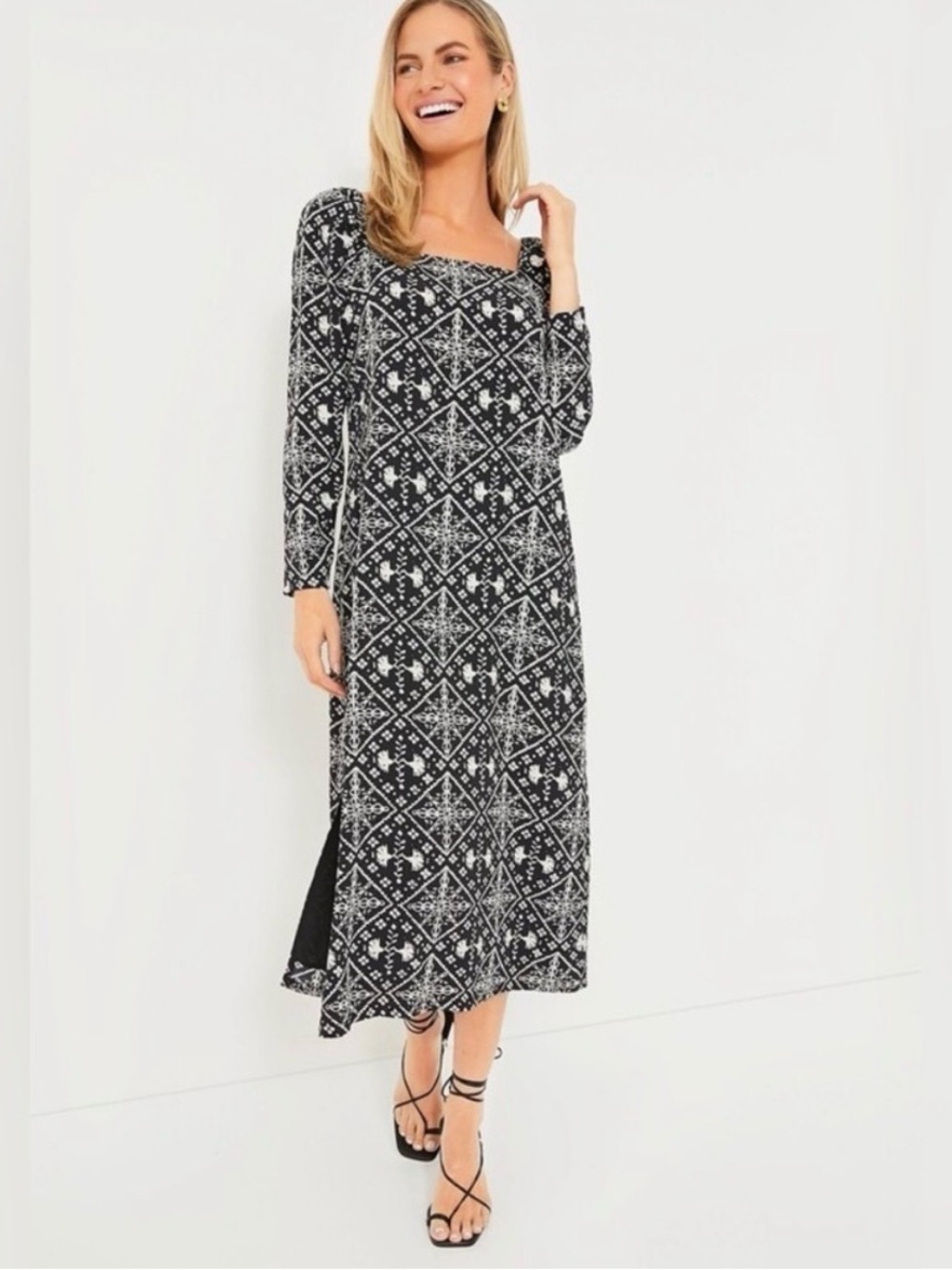 Tuckernuck Black & White Printed Square-Neck Maxi Dress